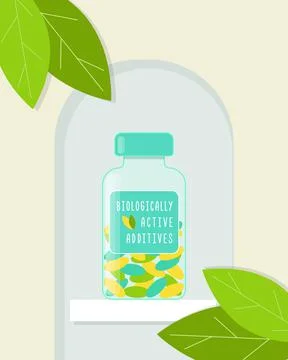 Bottle Biologically Active Additives BAA Dietary supplements, vitamins Stock Illustration