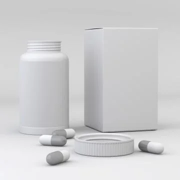 Bottle, Bix and capsules Stock Photos