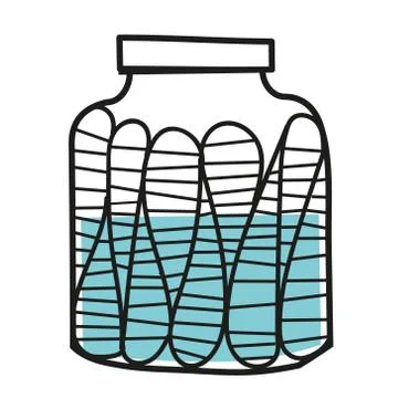 Bottle with blue liquid hand drawn illustration isolated on background Stock Illustration