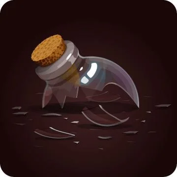Bottle broken.Game icon of magic elixir. Vector design for app user interface Stock Illustration