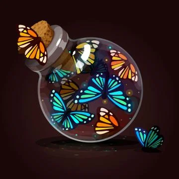 Bottle butterflies.Game icon of magic elixir. Stock Illustration
