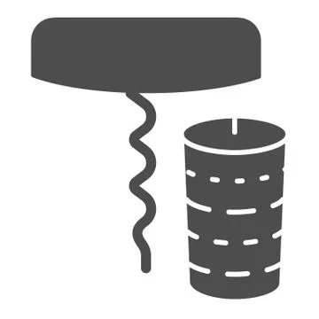 Bottle cap and corkscrew solid icon. Wine bottle opener and cork glyph style Stock Illustration