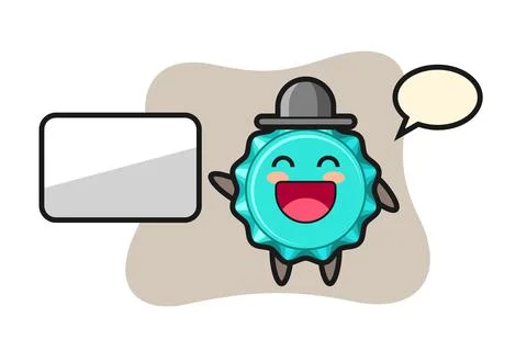 Bottle cap cartoon illustration doing a presentation Stock Illustration