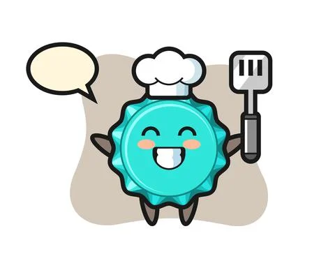 Bottle cap character illustration as a chef is cooking Stock Illustration
