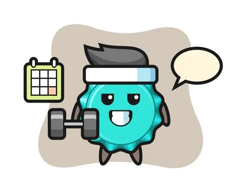 Bottle cap mascot cartoon doing fitness with dumbbell Stock Illustration