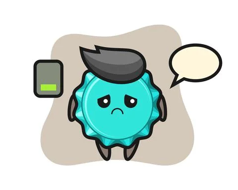 Bottle cap mascot character doing a tired gesture Stock Illustration