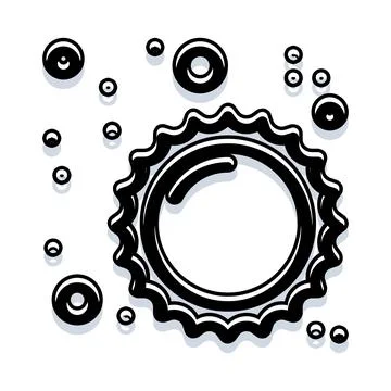 Bottle cap with sparkling bubbles monochrome graphic illustration Stock Illustration