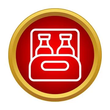 Bottle carrier box in red circle icon Stock Illustration