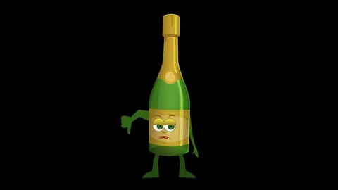 Bottle Champagne. 2nd Pose Bad with Animated Face. Alpha Channel Stock-Footage 72342866