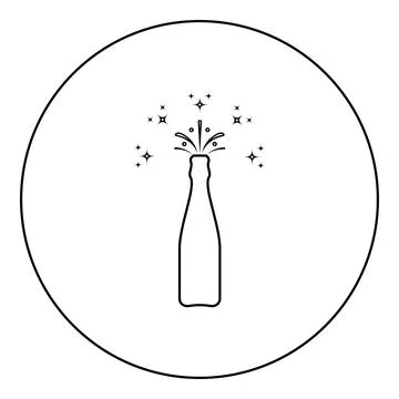 Bottle of champagne popping open splash with stars and bubbles holiday conc.. Stock Illustration
