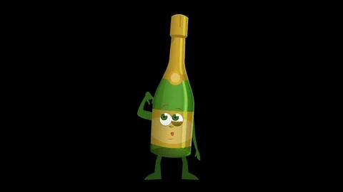 Bottle Champagner. 4th Pose Think with Animated Face. Alpha Channel 스톡 동영상 72342888