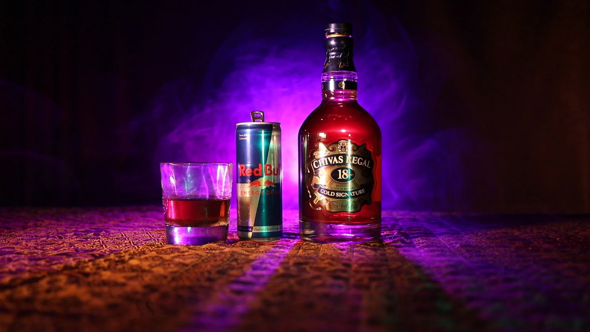 Bottle Of Chivas Regal 18 And Redbull Can Hi Res 87640591