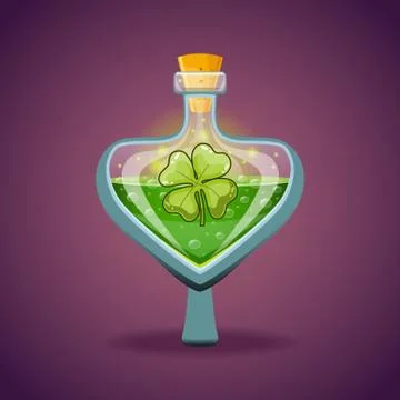 Bottle with clover leaf, magic elixir Stock Illustration