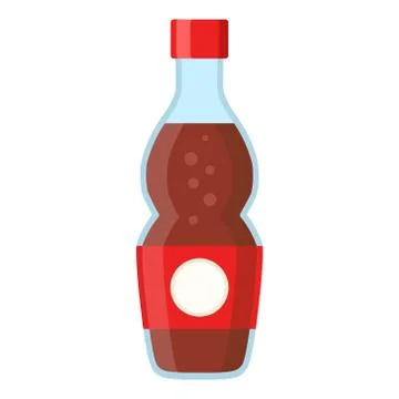 Bottle with cola and red label in cartoon flat style on white, stock vector i Stock Illustration