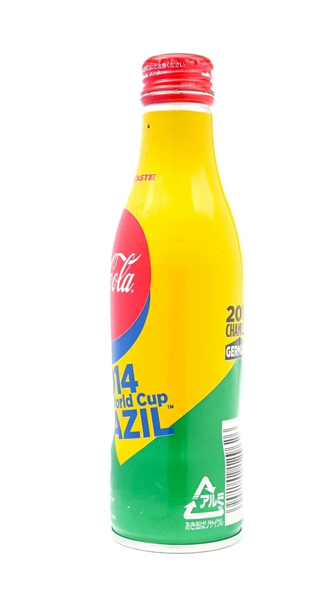 Bottle of cola special for 2014 World Cup hosted in Brazil rotating on white Stock Footage 158170149