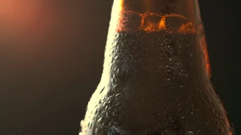 Bottle of cold beer on a black background. Flare of light beautifully Stock Footage 110974257