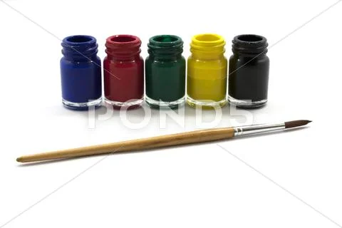 The bottle color, brush, art, background white Stock Photos