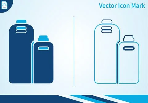 Bottle container packaging icon set in blue color options. Illustrazione stock