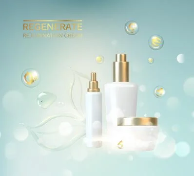 Bottle for cosmetic lotion and jar of cream. Regenerate cream for hands, white Illustrazione stock