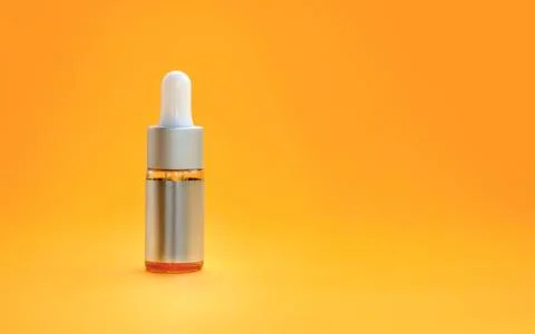 Bottle of cosmetic oil, serum skin care products on an orange background. Pla Stock Photos