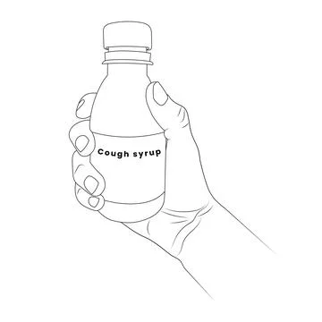 Bottle of cough syrup in hand vector illustration. Stock Illustration