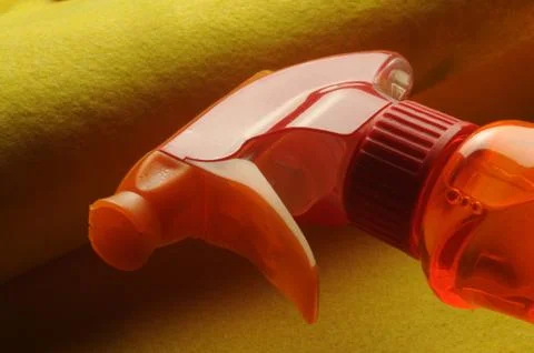 Bottle of detergent with cloth Stock Photos