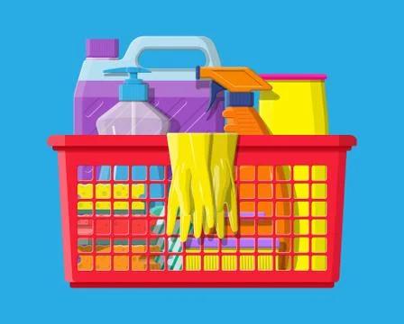 Bottle of detergent sponge soap and rubber gloves Stock Illustration