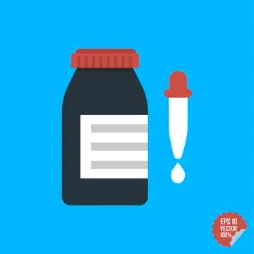 Bottle with dropper icon, flat design style. Stock Illustration