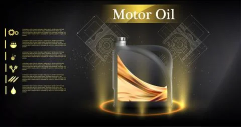 Bottle engine oil on a background a motor-car piston, Technical illustrations Stock Illustration