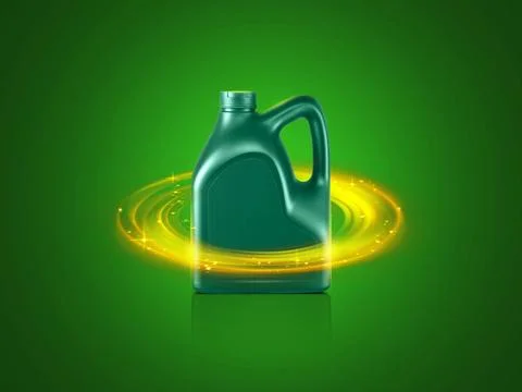 Bottle of engine oil on green background Stock Photos
