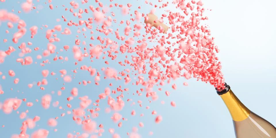 Bottle exploding with heart-shaped bubbles Illustrazione stock