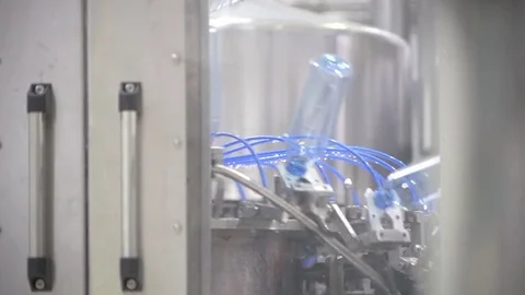 Bottle factory. Industrial machine-tool. Production. Stock Footage 83339992