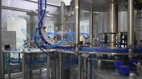 Bottle factory. Industrial machine-tool. Production. Stock Footage 83370599