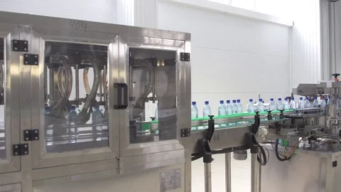 Bottle factory. Industrial machine-tool. Production. Stock Footage 83566626