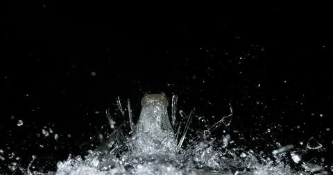 Bottle Falling and exploding on Black Background Foto stock