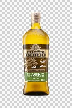 Bottle of Filippo Berio Extra Virgin Olive Oil isolated on a transparent ba.. 库存照片
