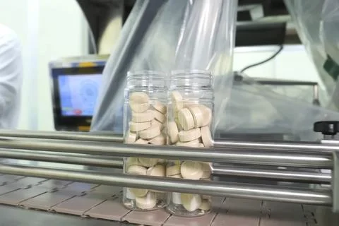 Bottle flasks are transparent made, of plastic with freeze-dried soup tablets Фото