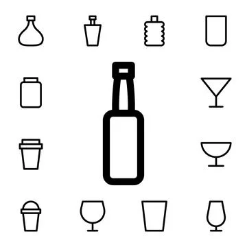 Bottle flat vector icon in glass drink pack Stock Illustration
