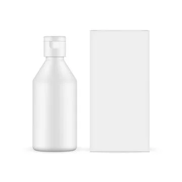 Bottle with Flip Top Cap for Soap or Sanitizer, Packaging Box Front View Stock Illustration