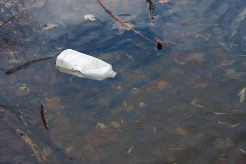 Bottle floating in a pond Stock Photos