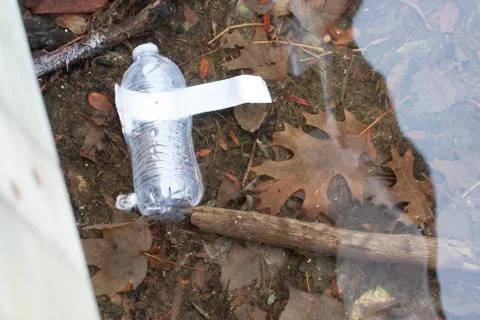 Bottle floating in a pond Stock Photos