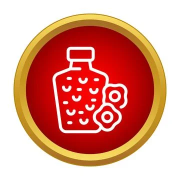 Bottle with fruit slices on red icon Stock Illustration