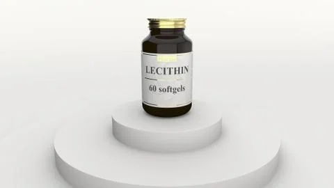 Bottle with generic lecithin softgels and fictional logo. Healthy lifestyle Stock Illustration