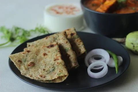 Bottle Gourd Flatbread served with cottage cheese masala. Indian flat bread m Stock Photos