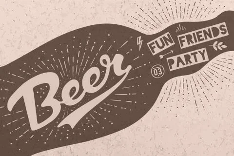 Bottle with hand drawn lettering, text Beer Here Stock Illustration