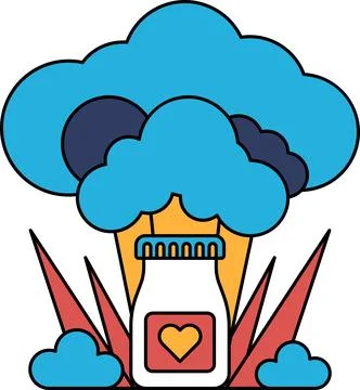 A bottle with a heart on it is surrounded by clouds Stock Illustration