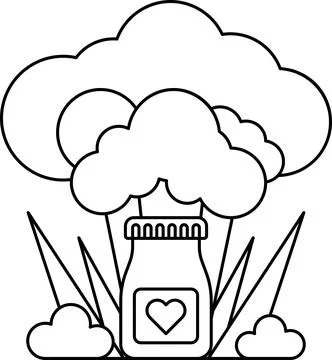A bottle with a heart on it is surrounded by clouds Stock Illustration