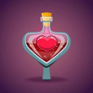 Bottle with heart, magic elixir Stock Illustration