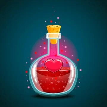 Bottle with heart, magic elixir Stock Illustration