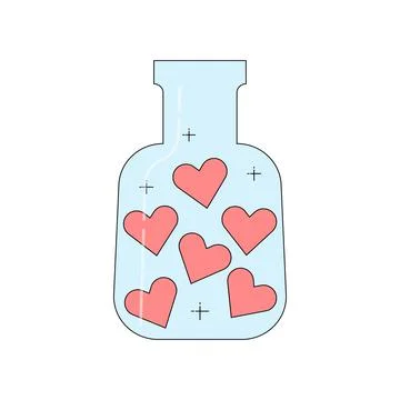 Bottle with hearts inside. Vector illustration. Isolated object. Illustrazione stock